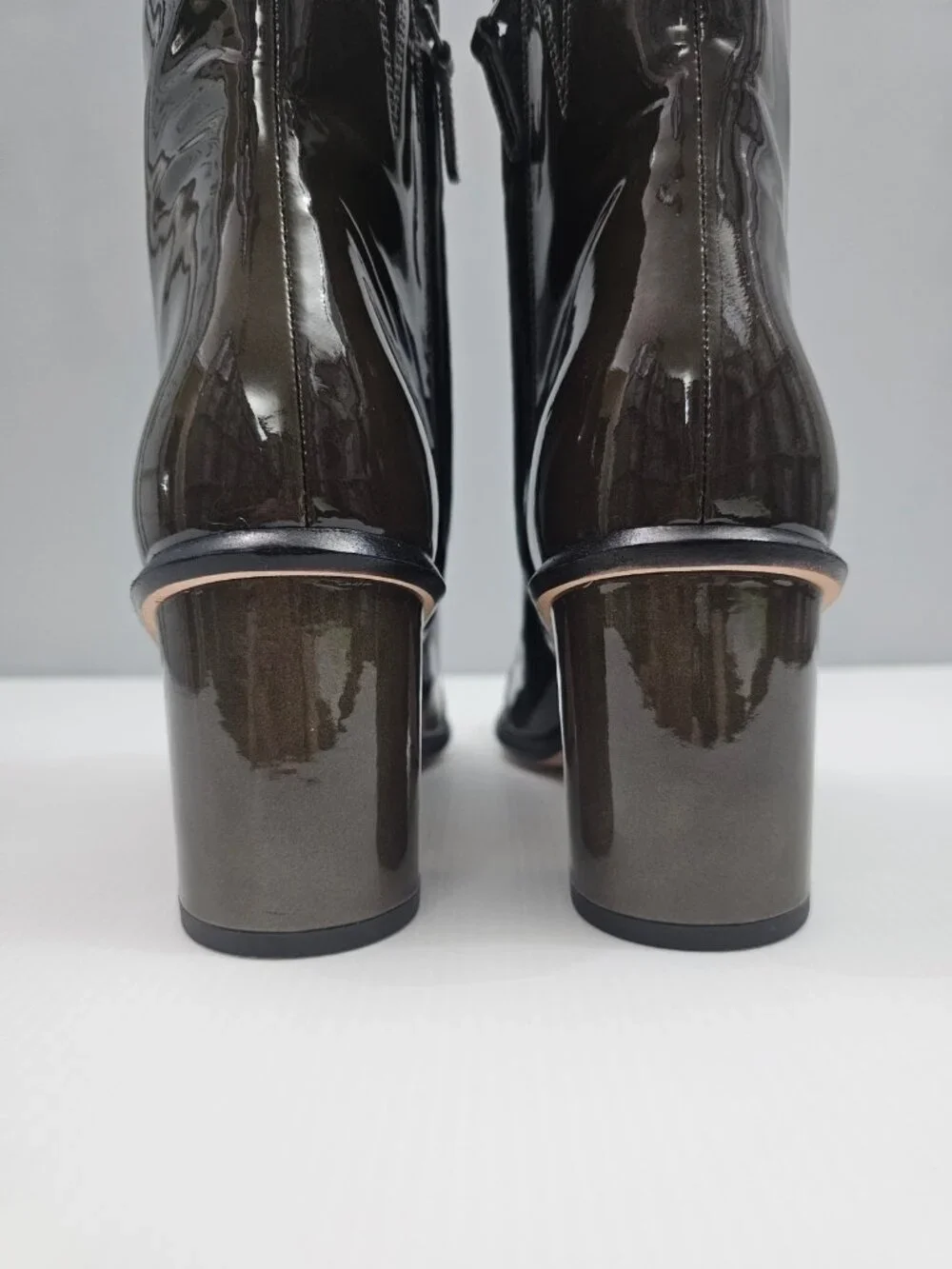 Tory Burch Brooke Ankle Boot Womens 9 Dark Moss Green Patent Leather Block Heel